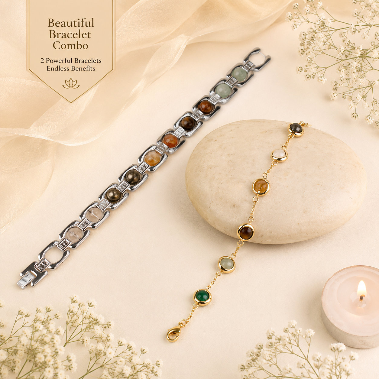 Metal Dhan Yog Bracelet Combo - Silver (For Him & Her)