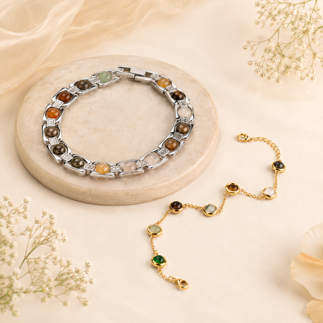 Metal Dhan Yog Bracelet Combo - Silver (For Him & Her)
