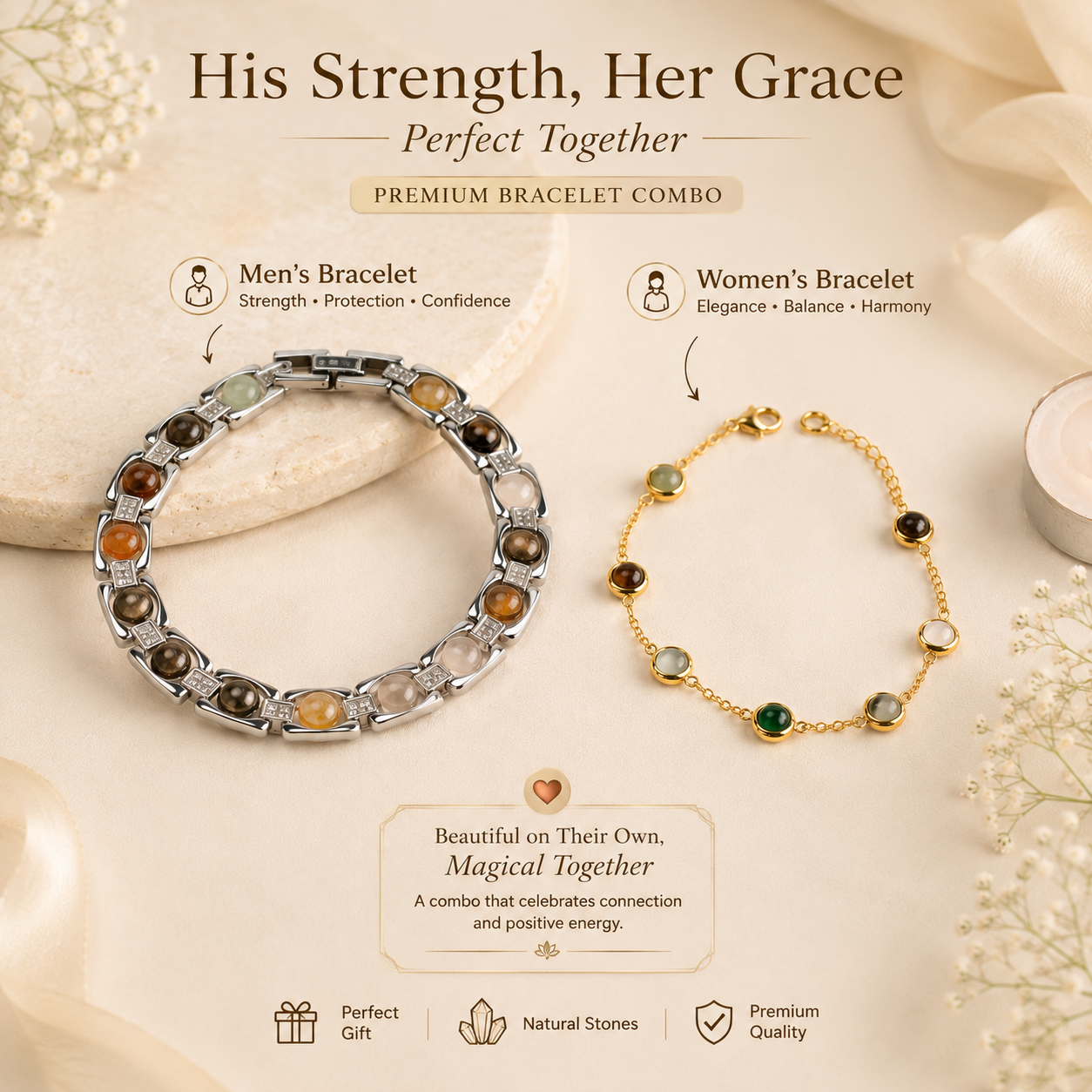 Metal Dhan Yog Bracelet Combo - Silver (For Him & Her)