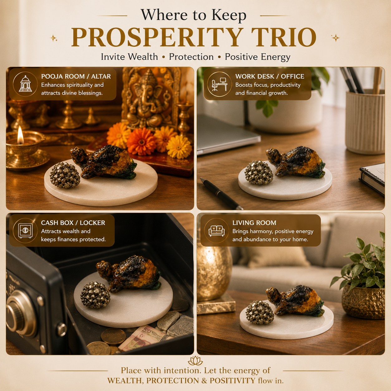 Prosperity & Protection Combo (Money Magnet Turtle + Pyrite Stone + Selenite Plate)