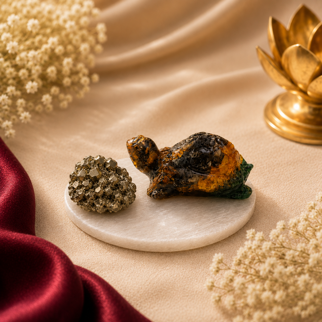 Prosperity & Protection Combo (Money Magnet Turtle + Pyrite Stone + Selenite Plate)