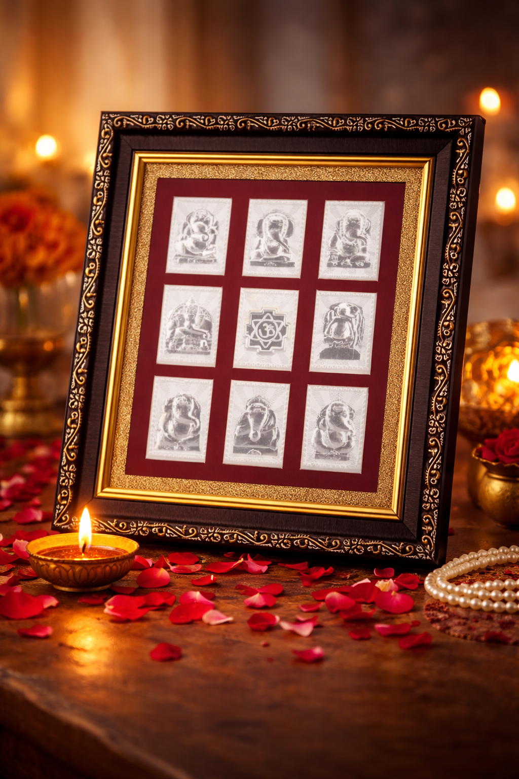 Ashtvinayak Yantra on Raw Pyrite Frame (Pure Silver 999)