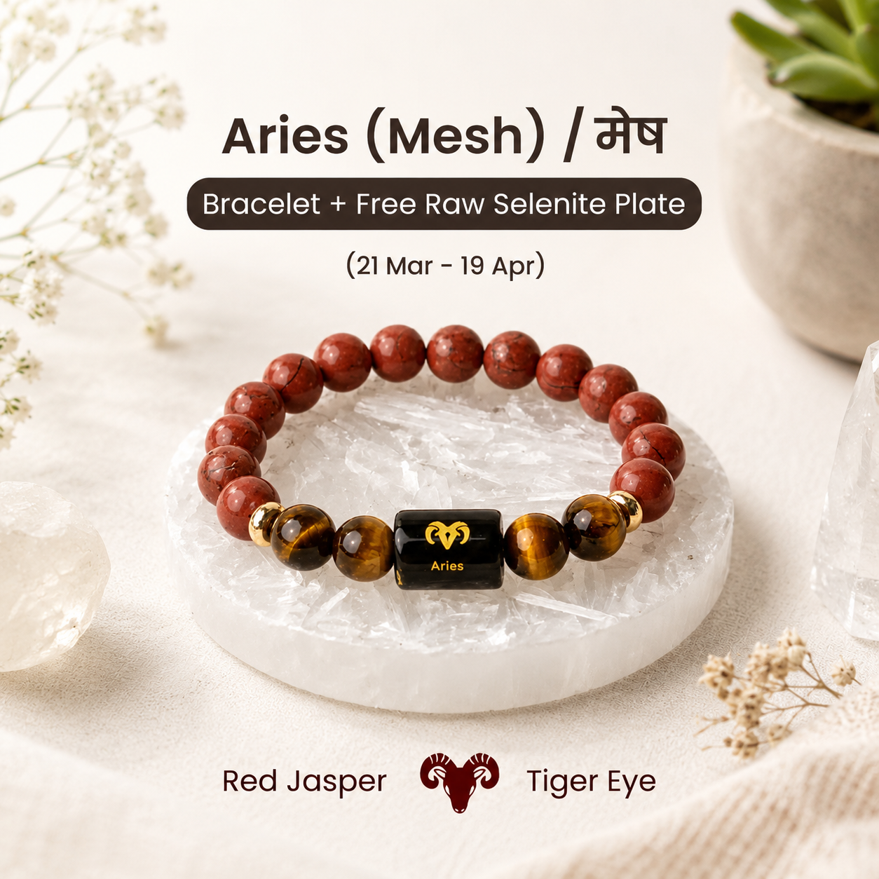 Aries (मेष राशि) Zodiac Red Jasper & Tiger Eye Bracelet
