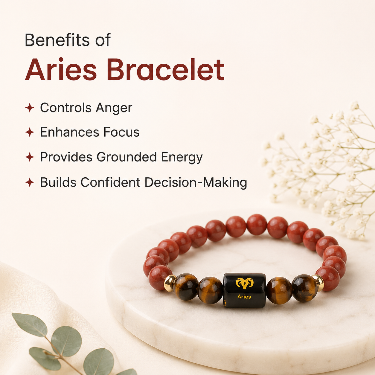 Aries (मेष राशि) Zodiac Red Jasper & Tiger Eye Bracelet