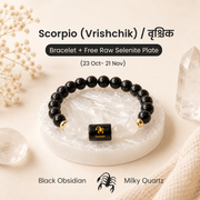 Scorpio (वृश्चिक राशि) Zodiac Black Obsidian & Milky Quartz Bracelet