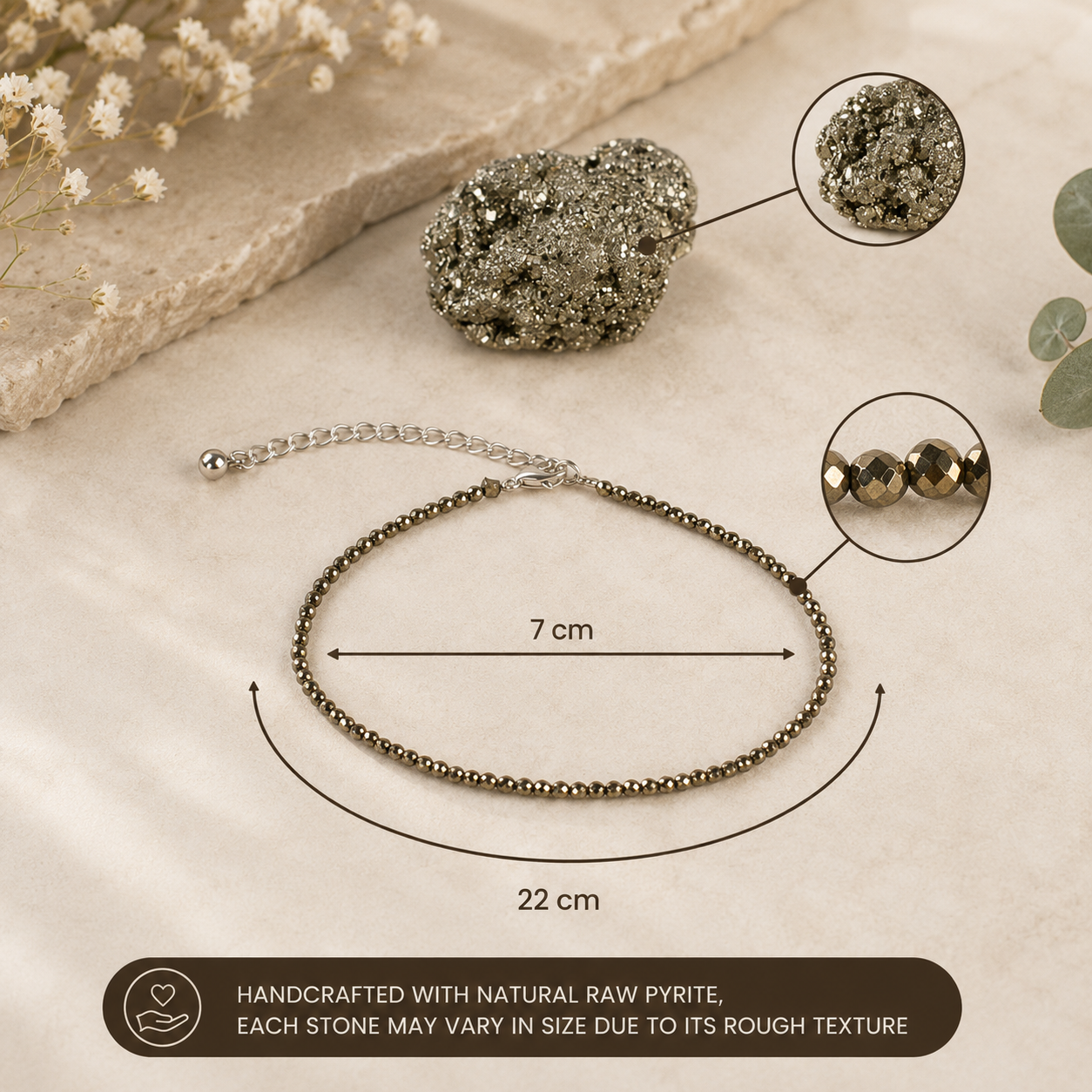 Mahalaxmi Combo - Raw Pyrite Anklet with Pyrite Stone