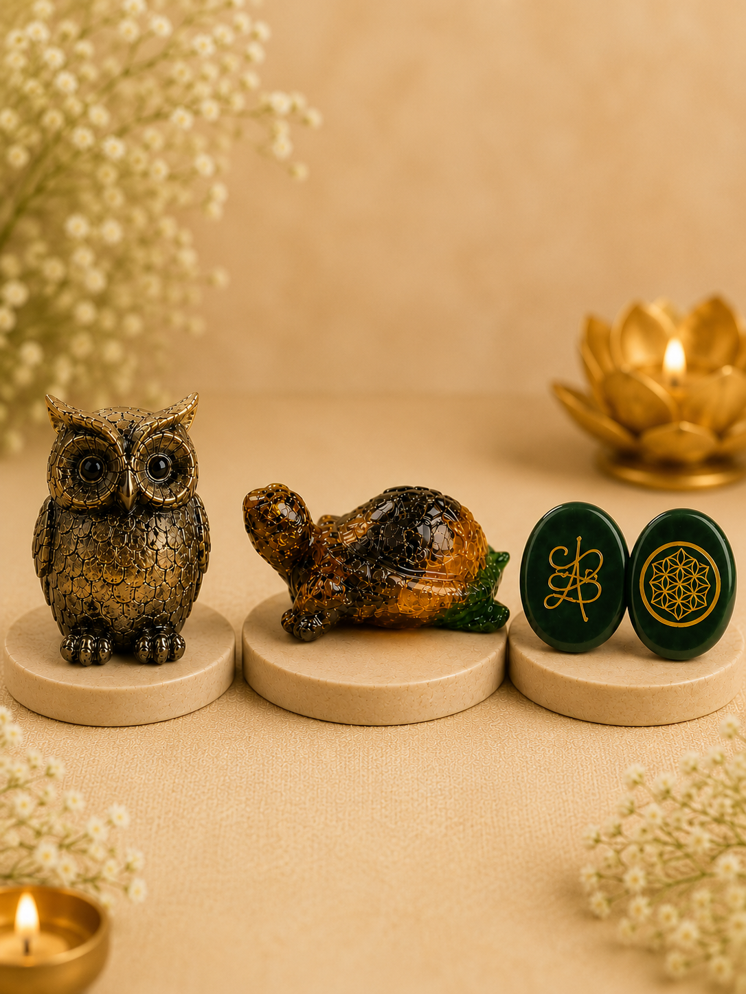 Prosperity Combo – Pyrite Owl, Money Magnet Tortoise & Jade Zibu Coin
