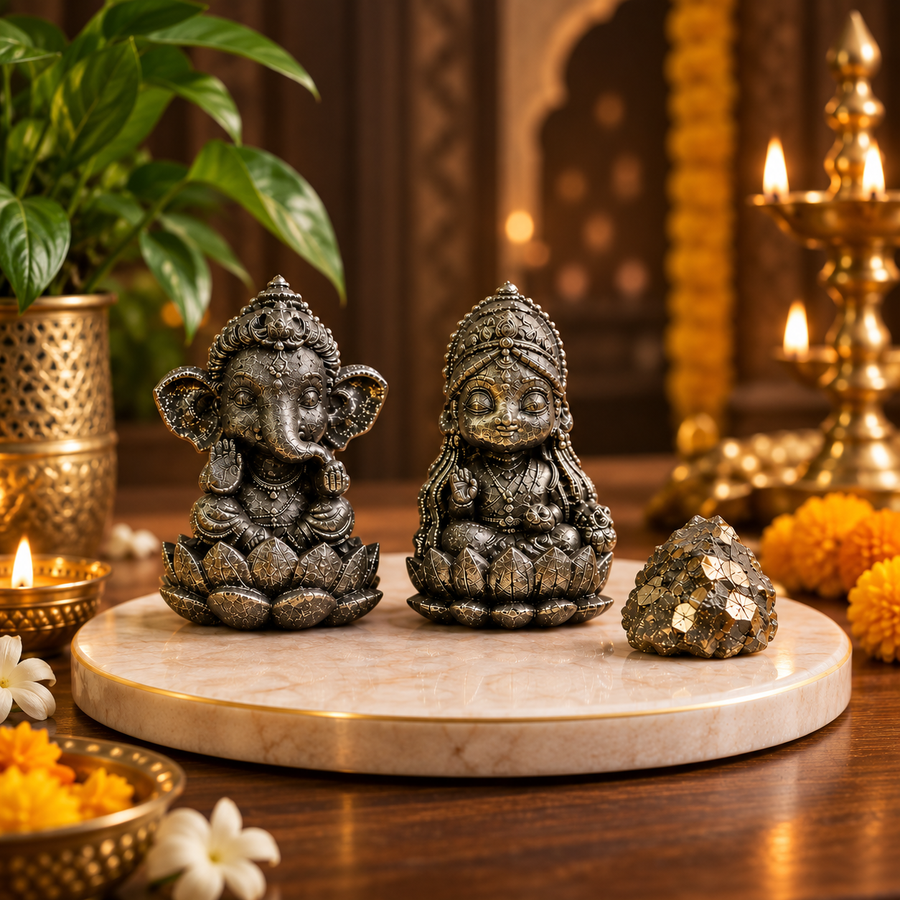 Maha Dhanyog Combo - Pyrite Laxmi Ganesh With Pyrite Stone