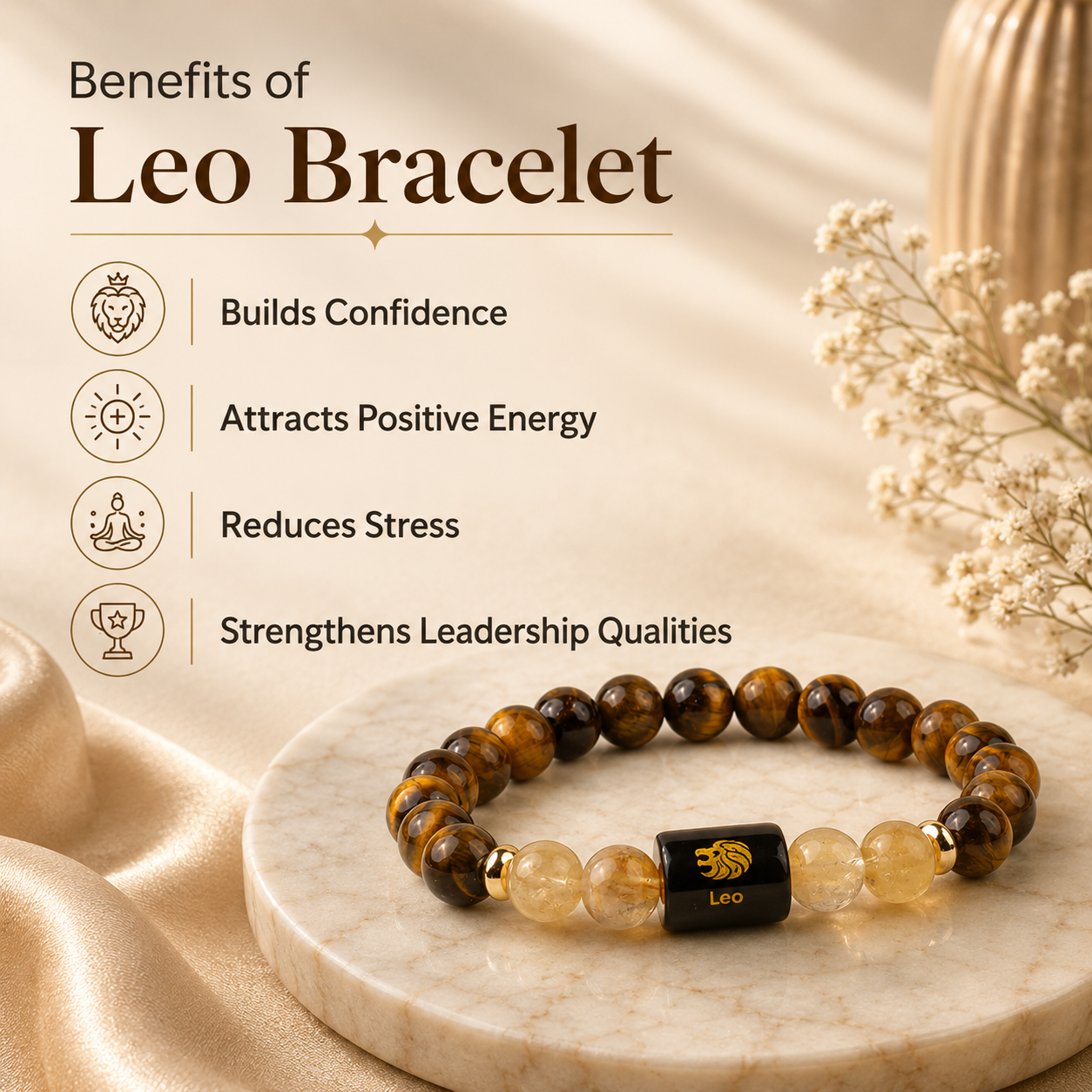 Leo (सिंह राशि) Zodiac Tiger Eye & Citrine Bracelet.