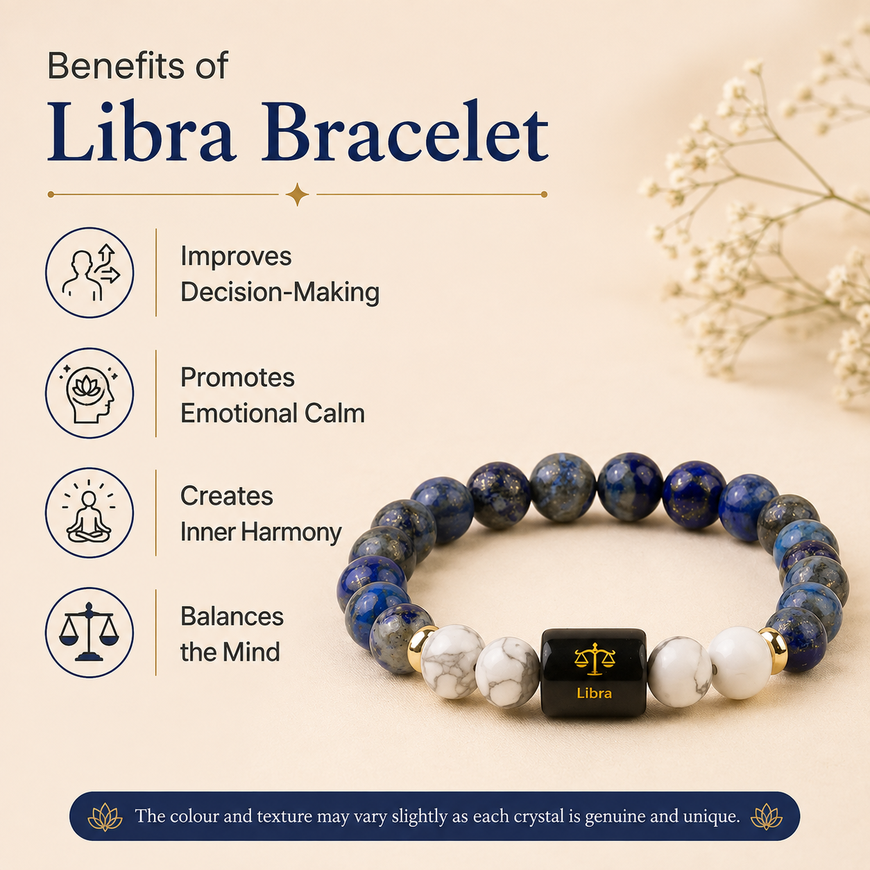 Libra (तुला राशि) Zodiac Lapis Lazuli & Howlite Bracelet.