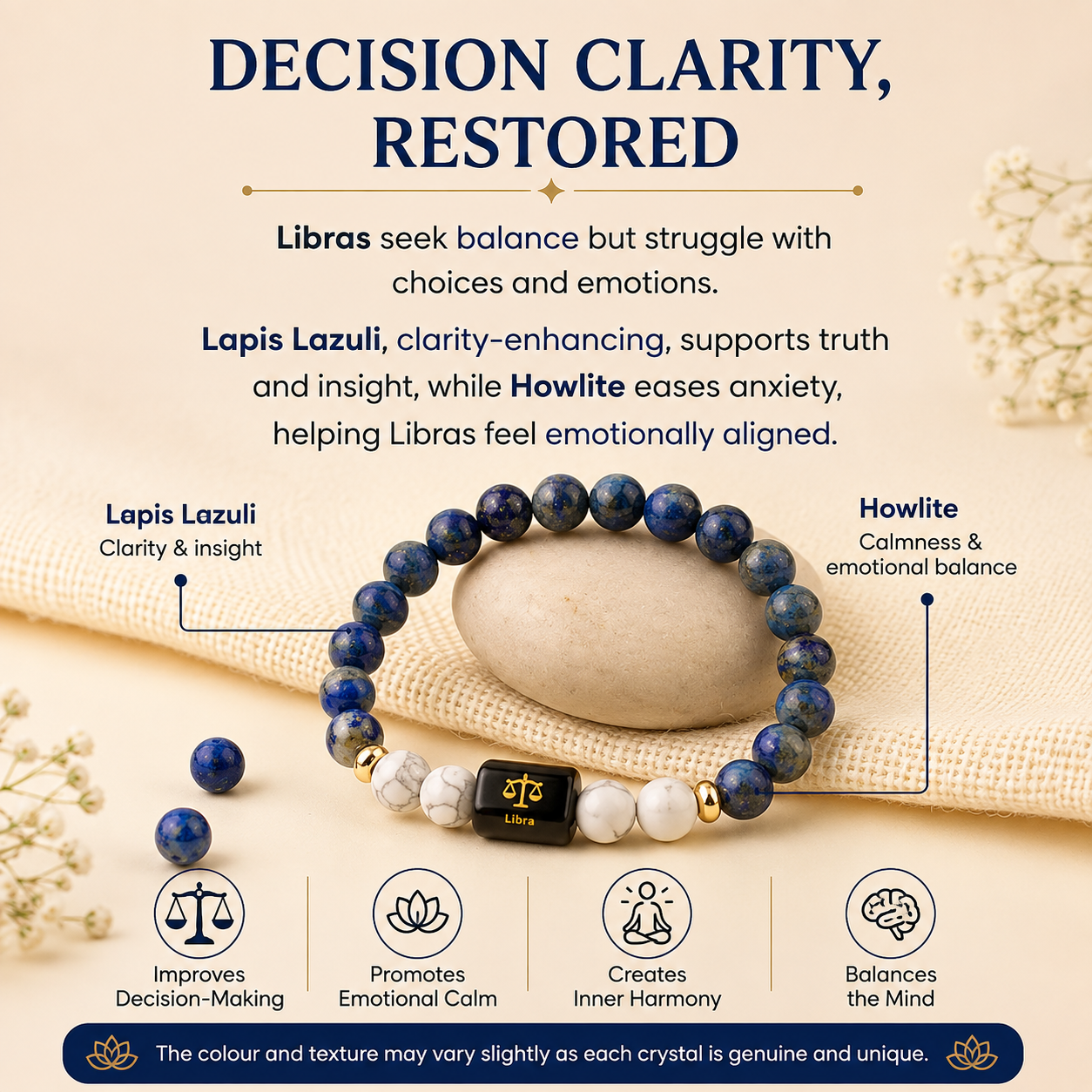 Libra (तुला राशि) Zodiac Lapis Lazuli & Howlite Bracelet.