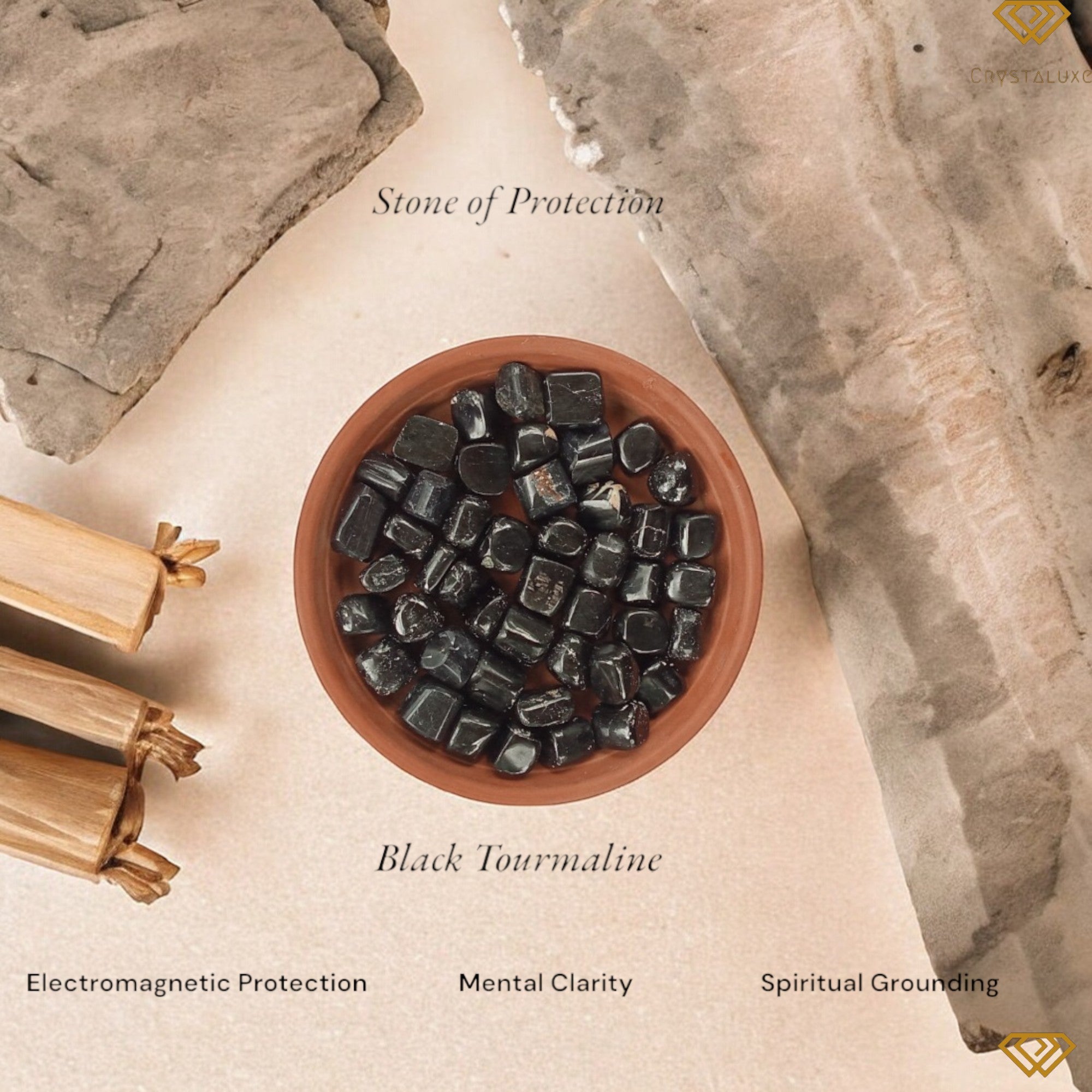 Black Tourmaline Tumble stone ( Pack of 3)