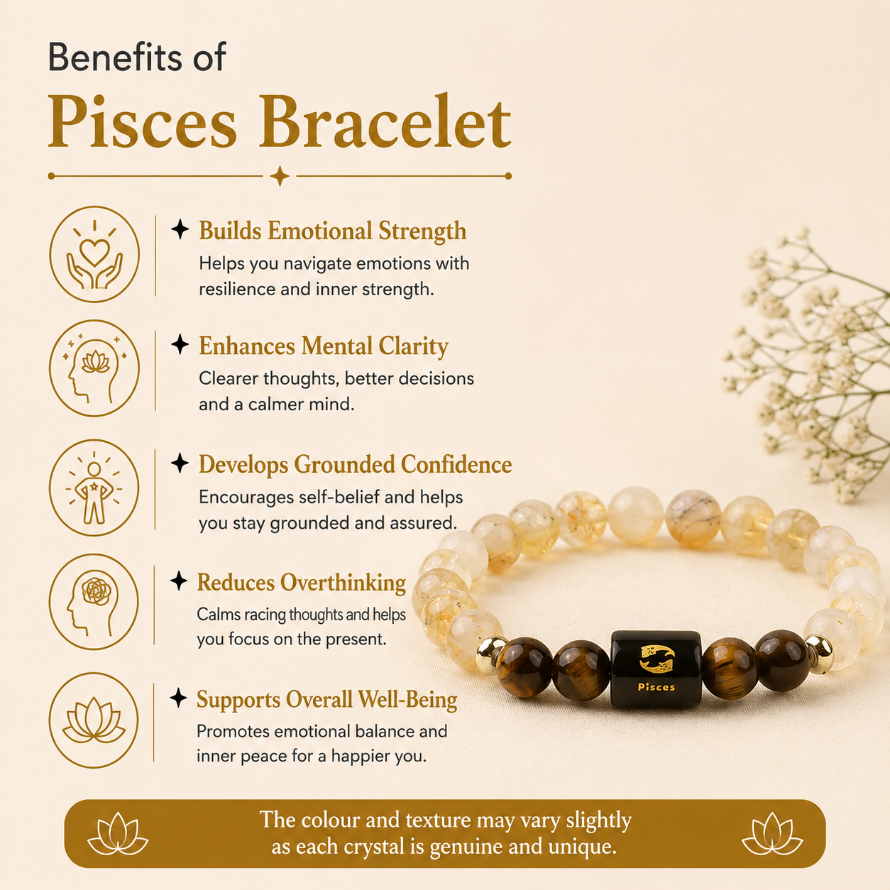 Pisces (मीन राशि) Zodiac Citrine & Tiger Eye Bracelet.