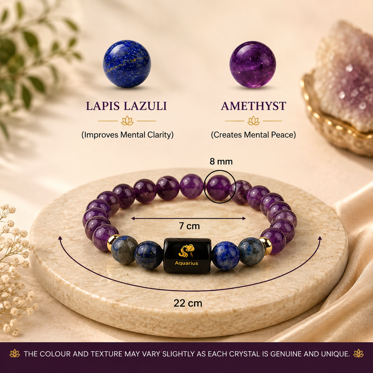 Aquarius (कुंभ राशि) Zodiac Amethyst & Lapis Lazuli Bracelet